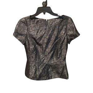 Halogen Short Sleeve Blouse Black and Gold XS Petite